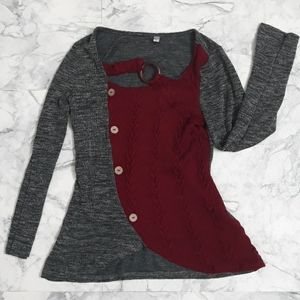 Duo color, keyhole w/ ring, tulip hem, buttons